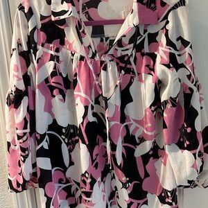 JODIFL Pink and Black Floral Blouse